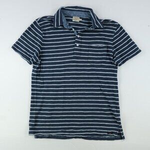 Faherty Brand Polo Shirt Men Medium Blue Indigo Striped Organic Cotton Golf